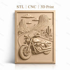 Fichier CNC & impression 3D moto sur route désertique, relief paysage cactus haute qualité relief STL