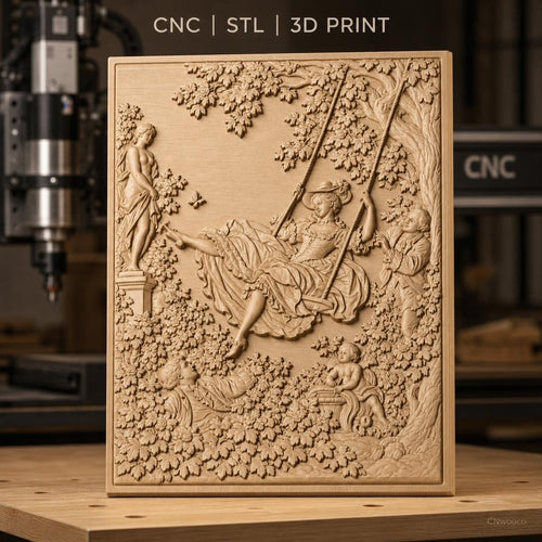 Fichier CNC & impression 3D La balançoire, femme en robe historique et statue, haute qualité relief STL