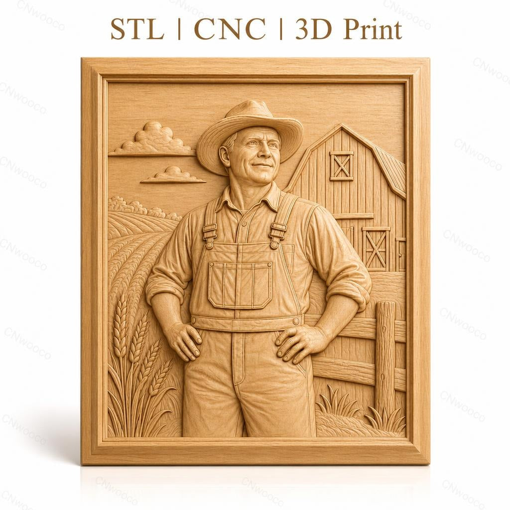 Fichier CNC & impression 3D paysan, champ de blé, grange, haute qualité relief STL
