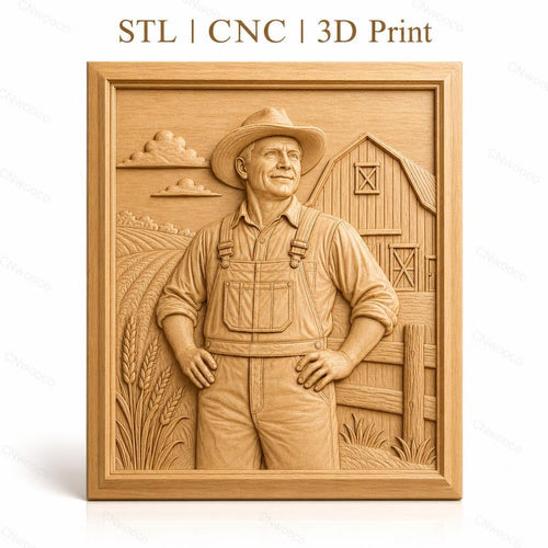 Fichier CNC & impression 3D paysan, champ de blé, grange, haute qualité relief STL