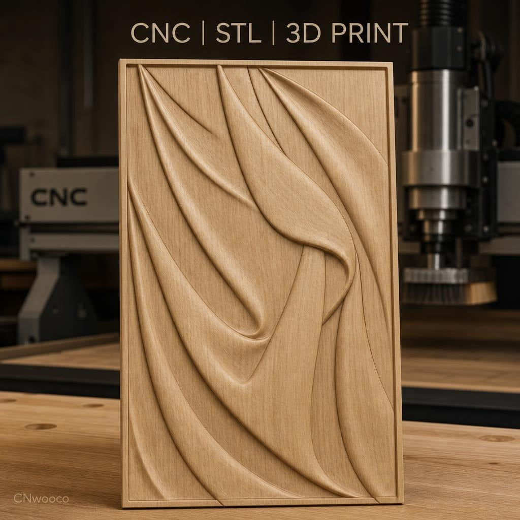 Fichier CNC & impression 3D tissu drapé abstrait, ondulations et plis détaillés, haute qualité relief STL