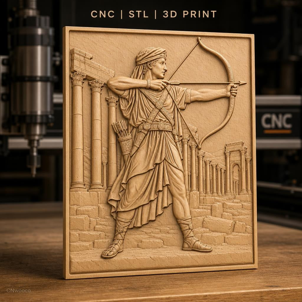 Fichier CNC & impression 3D archer antique, ruines grecques et colonne, haute qualité relief STL
