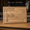 Fichier CNC & impression 3D bord de lac, chaises Adirondack sur quai avec coucher de soleil, haute qualité relief STL