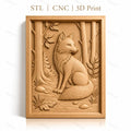 Fichier CNC & impression 3D renard assis, forêt, arbres et feuilles, haute qualité relief STL