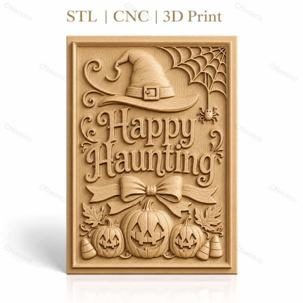 Fichier CNC & impression 3D Halloween, citrouilles, chapeau de sorcière, toile d'araignée, haute qualité relief STL