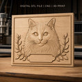 Fichier CNC & impression 3D chat avec feuilles décoratives, haute qualité relief STL