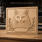 Fichier CNC & impression 3D chat avec feuilles décoratives, haute qualité relief STL