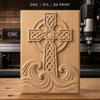 Fichier CNC & impression 3D croix celtique, vagues stylisées en relief, haute qualité relief STL