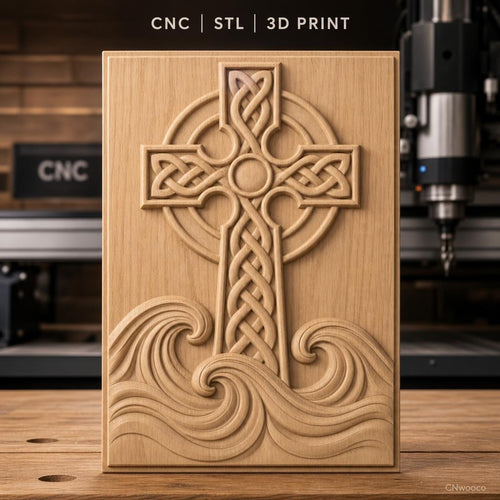 Fichier CNC & impression 3D croix celtique, vagues stylisées en relief, haute qualité relief STL