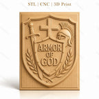 Fichier CNC & impression 3D armure de Dieu, bouclier, épée, casque, croix, haute qualité relief STL