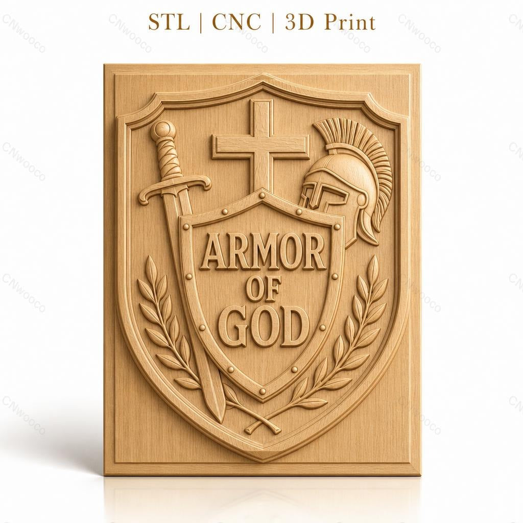 Fichier CNC & impression 3D armure de Dieu, bouclier, épée, casque, croix, haute qualité relief STL