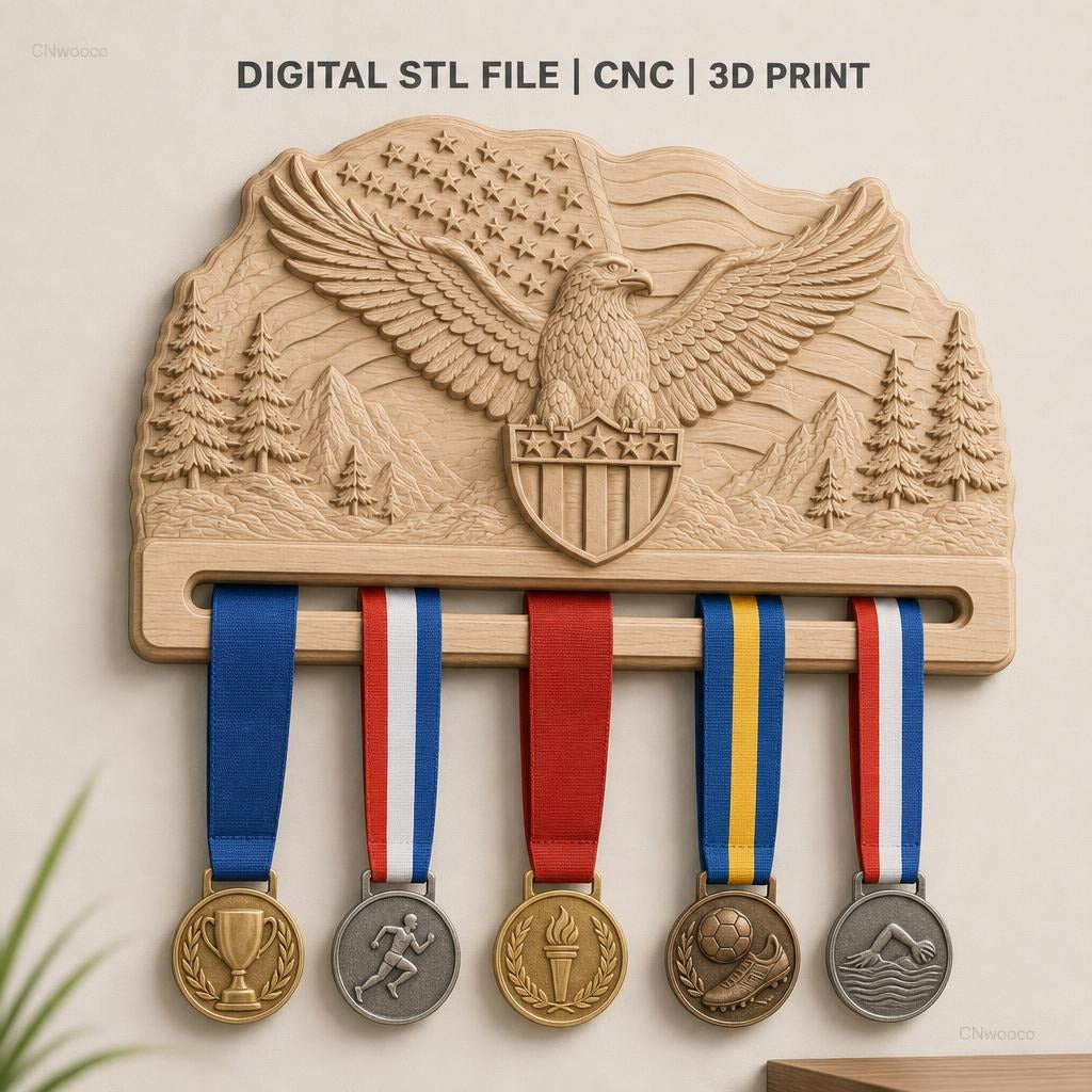 Fichier CNC & impression 3D support mural aigle drapeau USA, STL très haute qualité