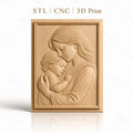Fichier CNC & impression 3D mère et enfant, portrait en relief doux, haute qualité relief STL