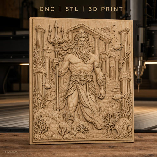 Fichier CNC & impression 3D Poseidon dieu de la mer, trident, ruines antiques, haute qualité relief STL