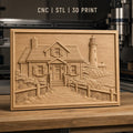 Fichier CNC & impression 3D maison au bord de mer, phare, sentier et végétation, haute qualité relief STL
