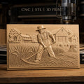 Fichier CNC & impression 3D moisson, fermier avec faux, grange et maison, haute qualité relief STL