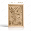 Fichier CNC & impression 3D aigle américain, montagnes, sapins, étoiles, haute qualité relief STL