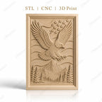 Fichier CNC & impression 3D aigle américain, montagnes, sapins, étoiles, haute qualité relief STL