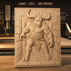 Fichier CNC & impression 3D Minotaure puissant, couloir de pierre en relief, haute qualité relief STL