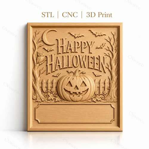 Fichier CNC & impression 3D Halloween, citrouille jack-o-lantern, chauves-souris et hibou, haute qualité relief STL