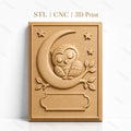 Fichier CNC & impression 3D chouette endormie sur lune avec étoiles et branche, haute qualité relief STL