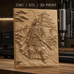 Fichier CNC & impression 3D samouraï japonais, château traditionnel, paysage montagneux, haute qualité relief STL