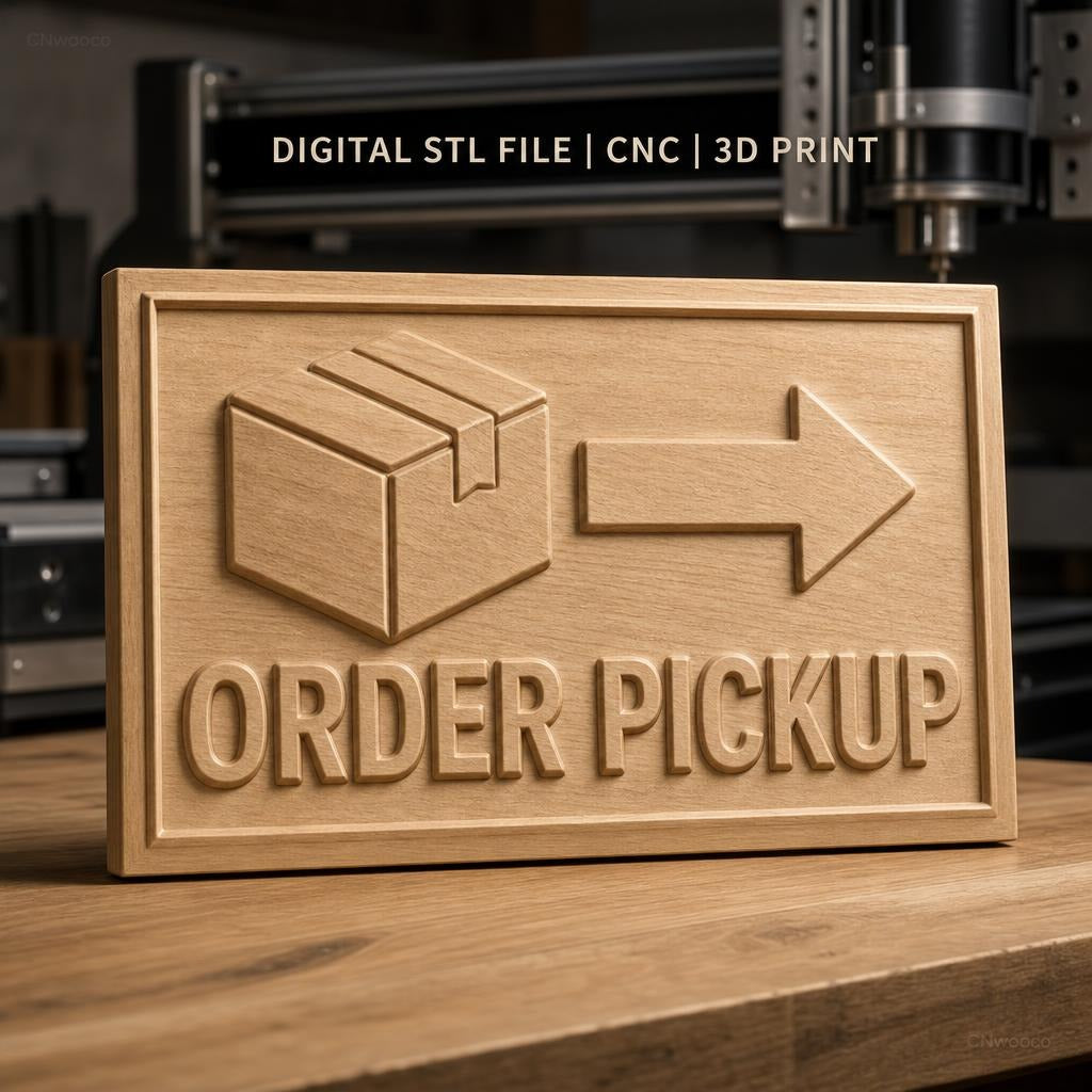 Fichier CNC & impression 3D thème pick up commande, boîte colis flèche direction, haute qualité relief STL