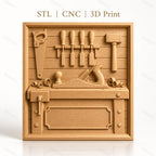 Fichier CNC & impression 3D atelier de menuiserie, établi, outils à bois, haute qualité relief STL