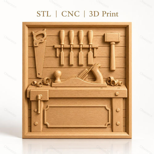 Fichier CNC & impression 3D atelier de menuiserie, établi, outils à bois, haute qualité relief STL