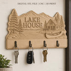 Fichier CNC porte-clés mural enseigne murale Lake House nature, décor chalet et forêt, STL très haute qualité