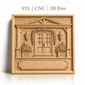 Fichier CNC & impression 3D façade de maison avec porte, fleurs, lanternes, haute qualité relief STL