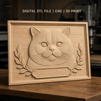 Fichier CNC & impression 3D Chat, tête de chat avec feuilles décoratives, haute qualité relief STL