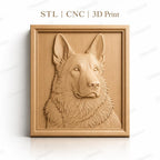 Fichier CNC & impression 3D chien berger allemand relief cadre bois, haute qualité relief STL