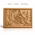 Fichier CNC & impression 3D maison de sorcière, chat, forêt et champignons, haute qualité relief STL