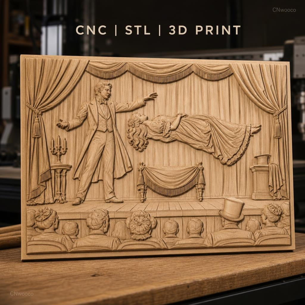 Fichier CNC & impression 3D magie, spectacle illusionniste avec femme flottante, haute qualité relief STL