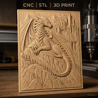Fichier CNC & impression 3D dragon fantasy, château montagne relief, haute qualité relief STL