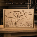Fichier CNC & impression 3D Cerf avec bois, paysage montagnard et plantes, haute qualité relief STL