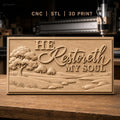 Fichier CNC & impression 3D paysage nature avec rivière et arbres, texte 'He Restoreth My Soul', haute qualité relief STL
