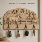 Fichier CNC porte-clés mural décoration panneau welcome ferme cheval, STL très haute qualité