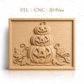 Fichier CNC & impression 3D Halloween, citrouilles empilées avec feuilles, haute qualité relief STL
