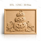 Fichier CNC & impression 3D Halloween, citrouilles empilées avec feuilles, haute qualité relief STL