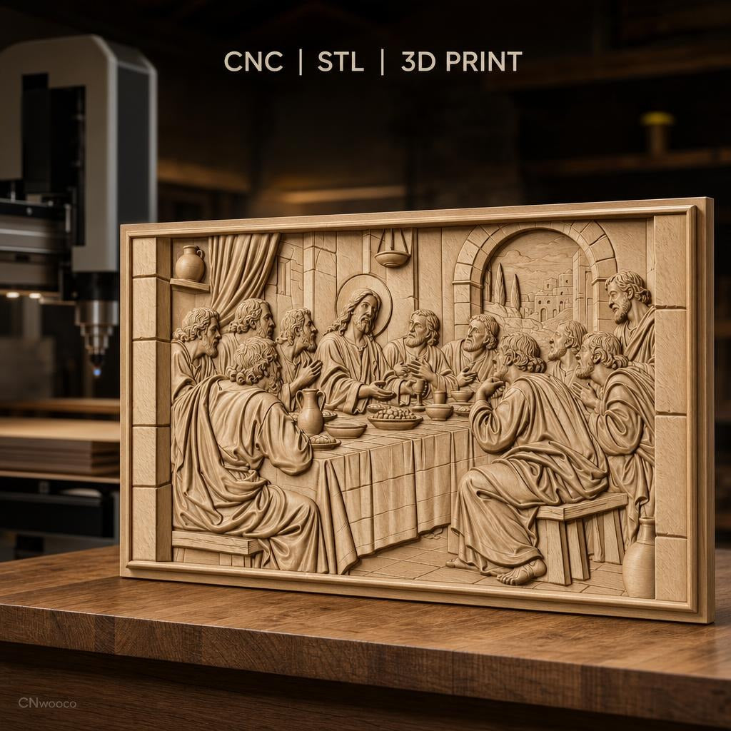 Fichier CNC & impression 3D Cène, Jésus et apôtres au repas, haute qualité relief STL