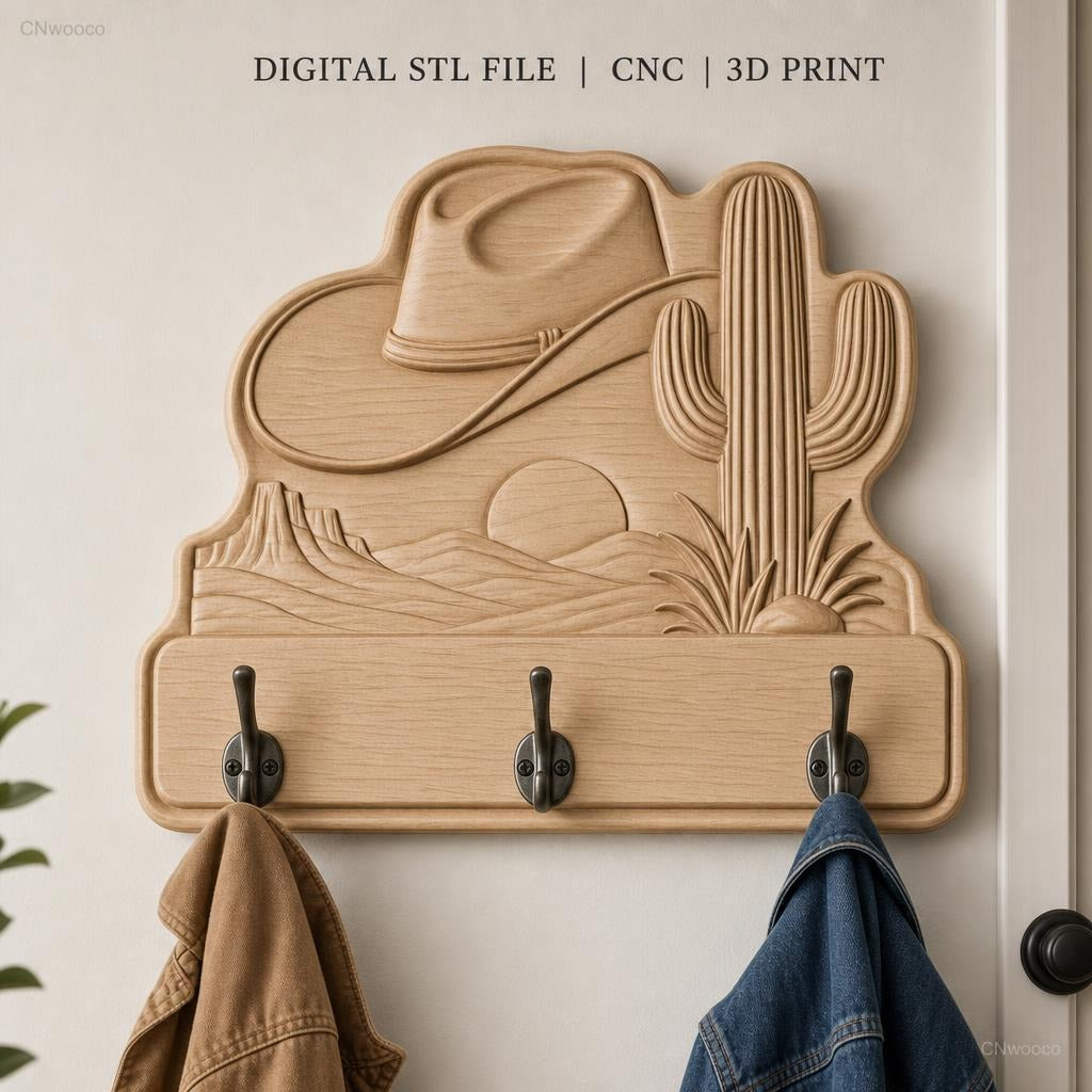 Fichier CNC & impression 3D enseigne western cowboy cactus paysage, STL très haute qualité