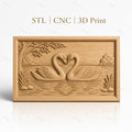 Fichier CNC & impression 3D cygnes amoureux, lac, arbres et reflets, haute qualité relief STL