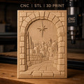 Fichier CNC & impression 3D paysage de village médiéval, arche en pierre et chemin pavé, haute qualité relief STL