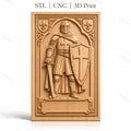 Fichier CNC & impression 3D chevalier armure médiévale, épée et bouclier croix, haute qualité relief STL