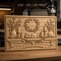 Fichier CNC & impression 3D décoration cheminée avec couronne et bougies, haute qualité relief STL