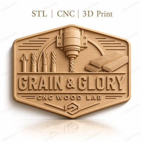 Fichier CNC & impression 3D logo grain et glory, fraises CNC et planches de bois, haute qualité relief STL
