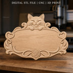 Fichier CNC & impression 3D enseigne chat mignon et pelote de laine, STL très haute qualité