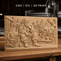 Fichier CNC & impression 3D Noël, Père Noël avec traîneau, rennes, cadeaux et sapins, haute qualité relief STL